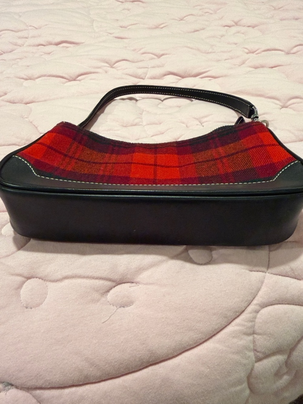 Coach Red Tartan Plaid Shoulder Bag with Black Trim - Picture 3 of 8